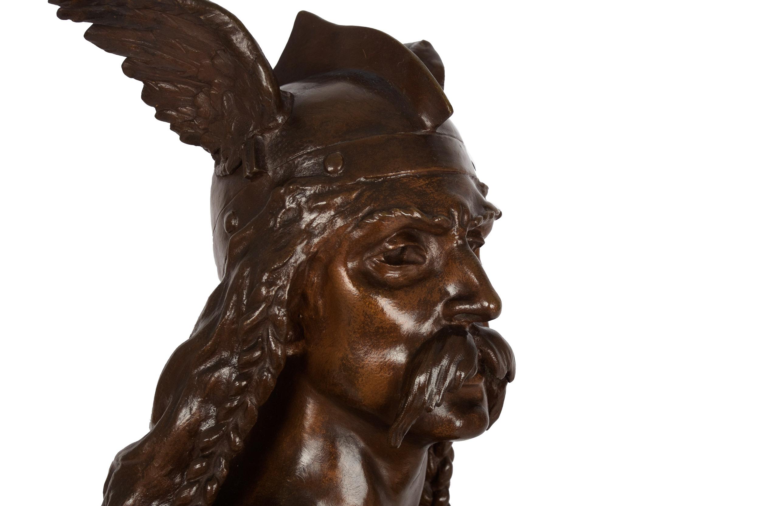 French Antique Bronze Bust Sculpture of Warrior Vercingetorix by Emile Laporte 7