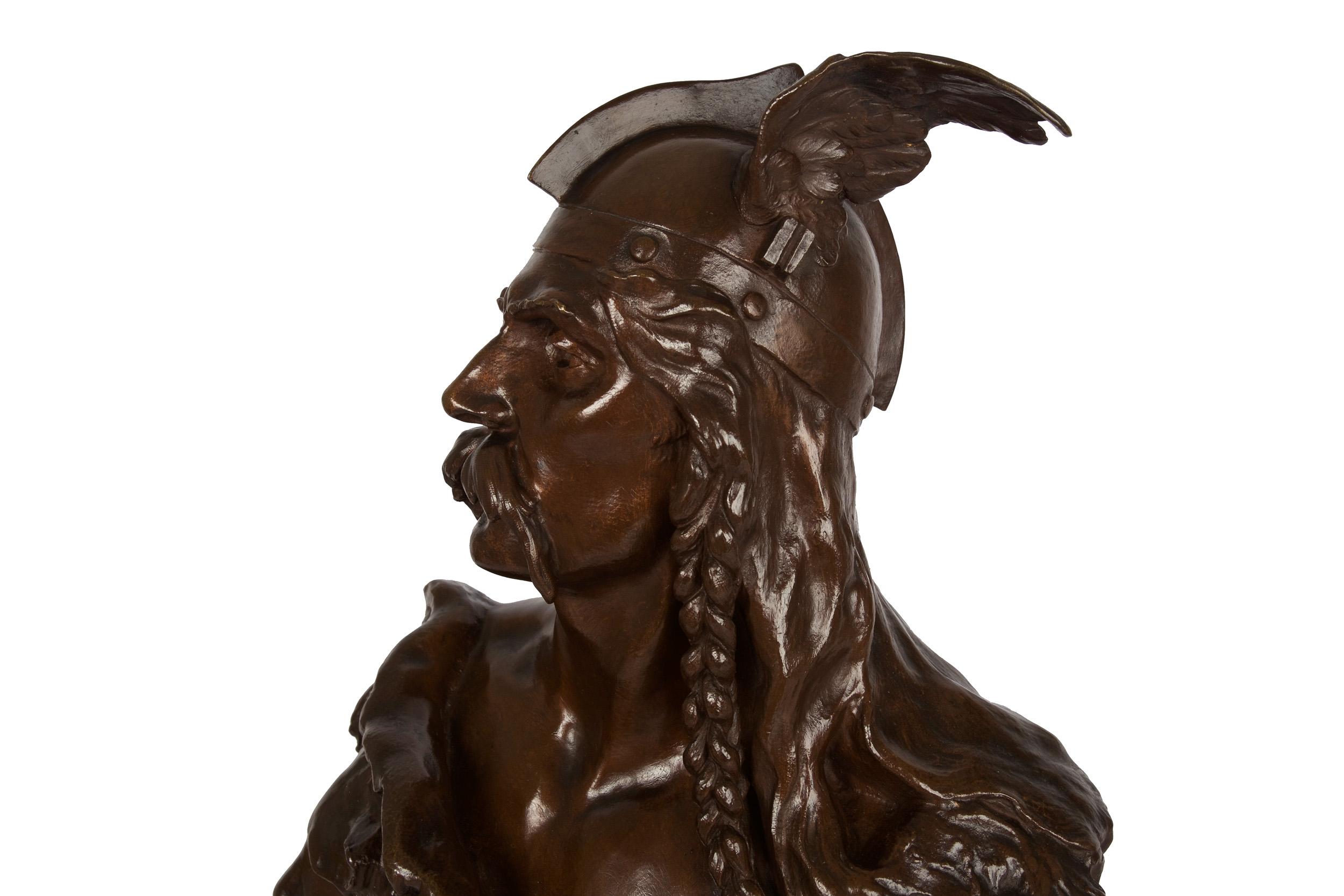 French Antique Bronze Bust Sculpture of Warrior Vercingetorix by Emile Laporte 8