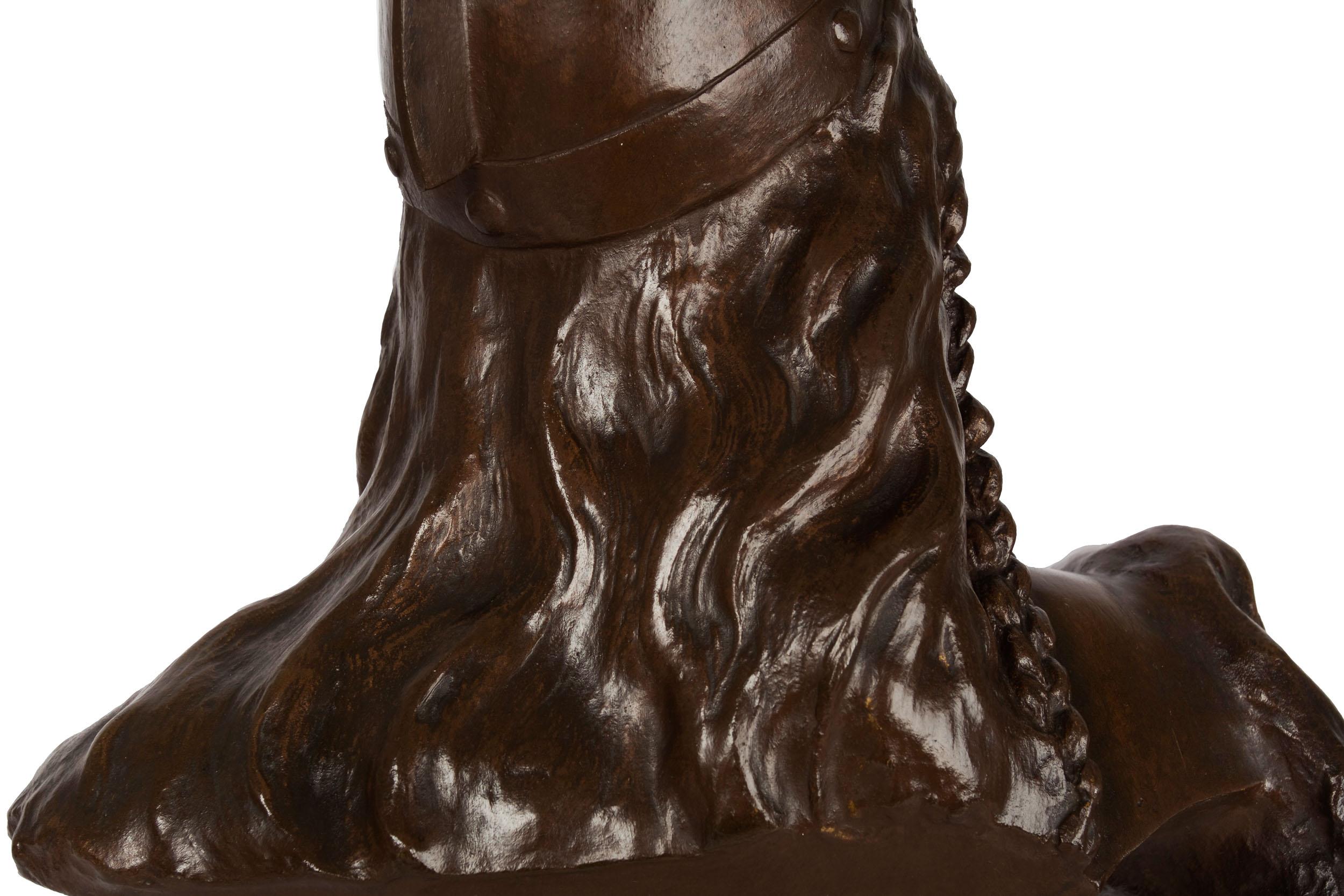 French Antique Bronze Bust Sculpture of Warrior Vercingetorix by Emile Laporte 13