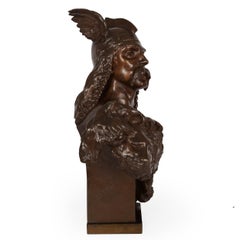 French Antique Bronze Bust Sculpture of Warrior Vercingetorix by Emile Laporte