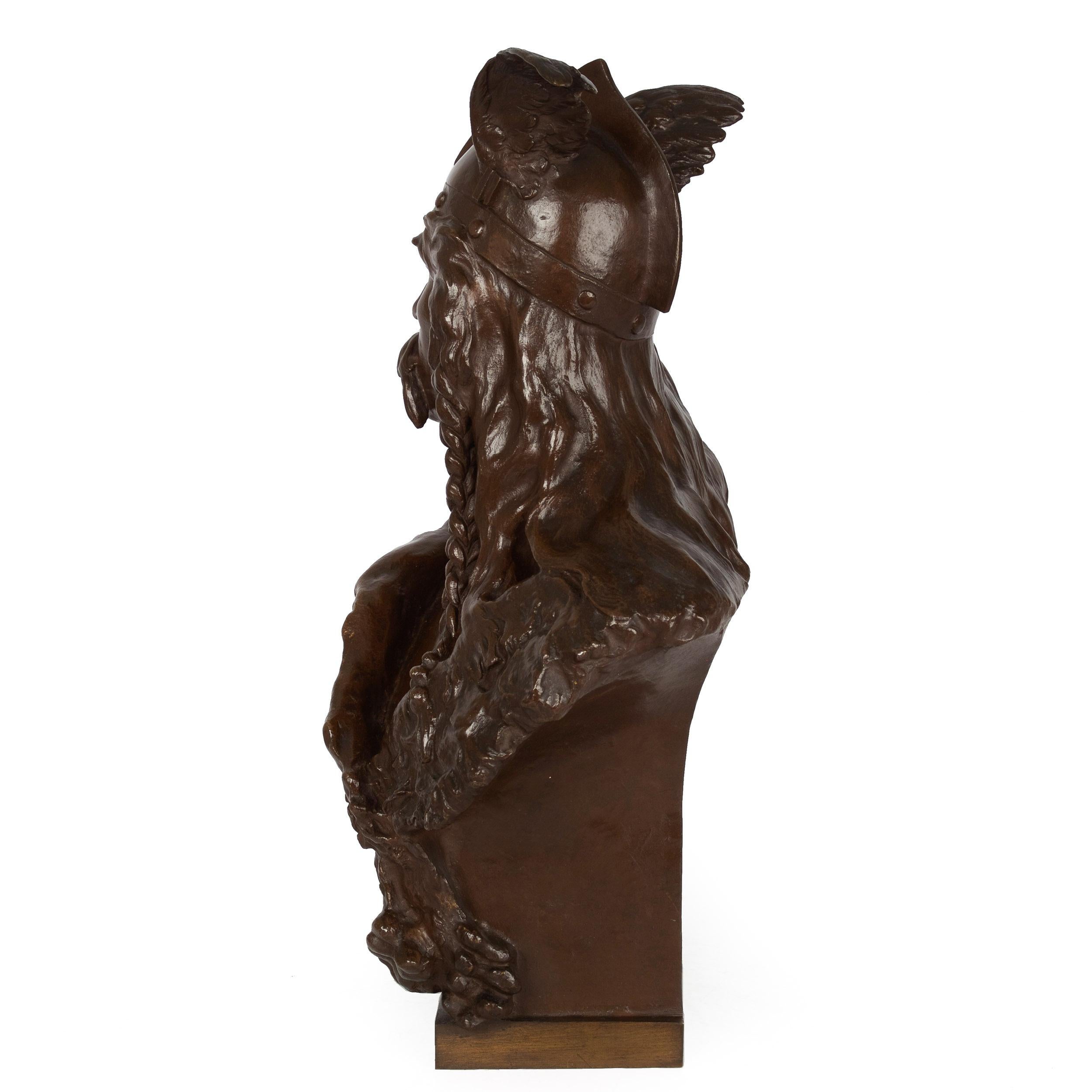 Romantic French Antique Bronze Bust Sculpture of Warrior Vercingetorix by Emile Laporte