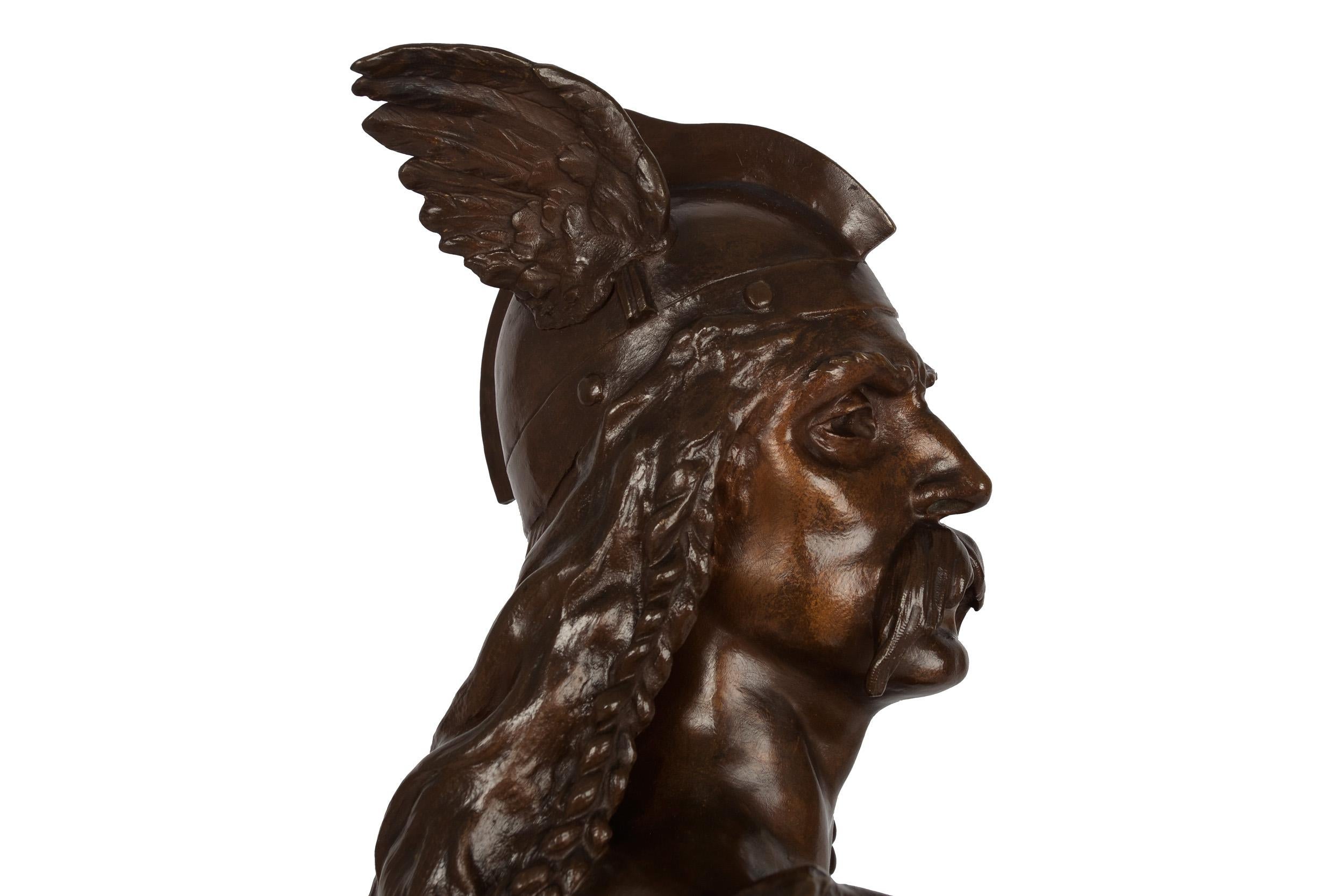 French Antique Bronze Bust Sculpture of Warrior Vercingetorix by Emile Laporte 1