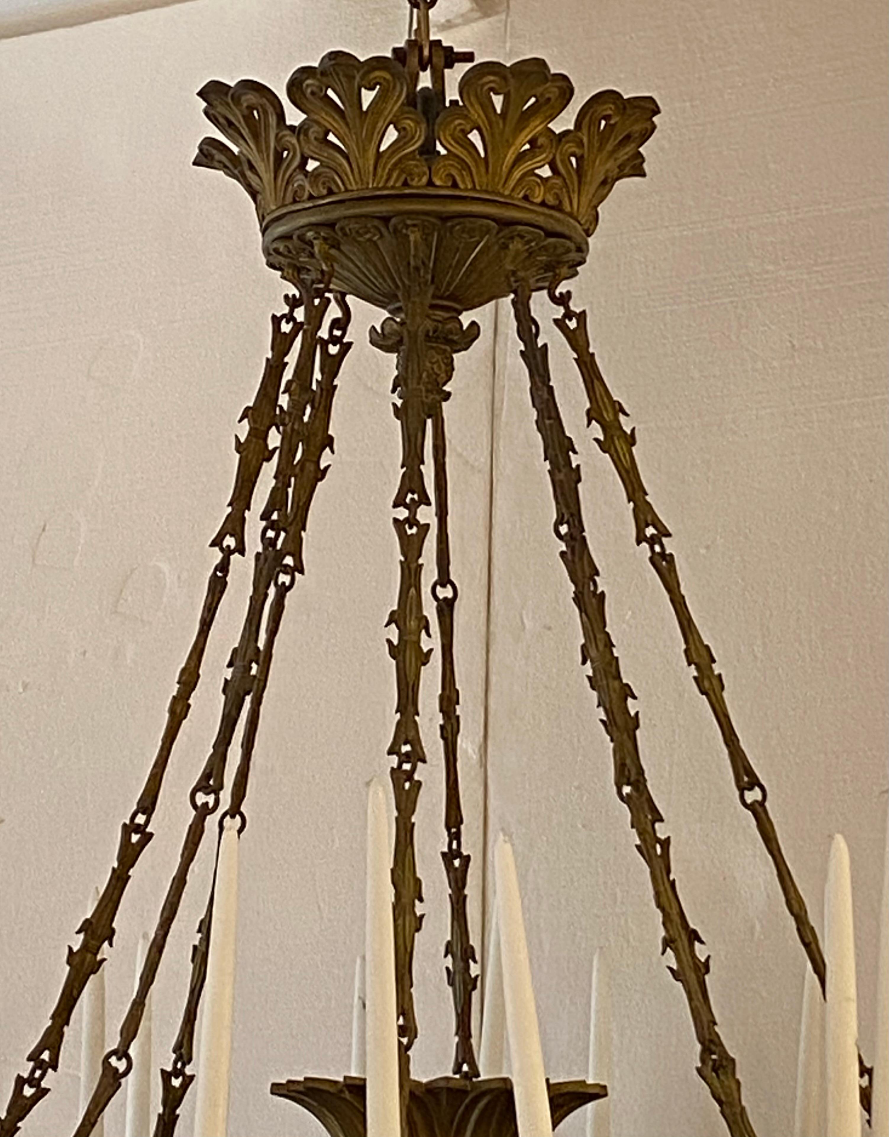 Antique bronze chandelier, from 1950's with non-electrified with 24 candle holder chandelier was in
 Ex-Vice-president Dan Quayle office in 1989.
 