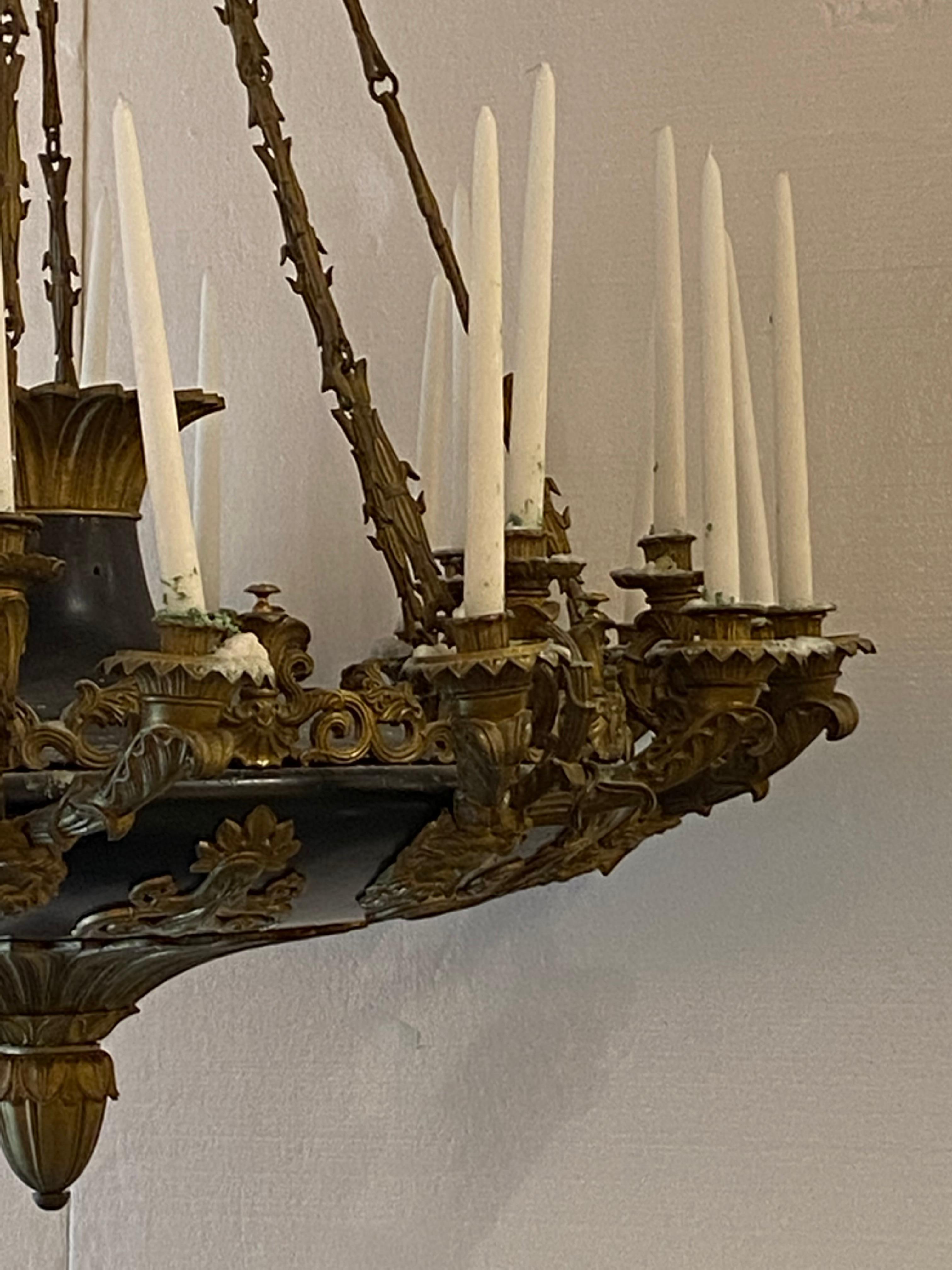 French Antique Bronze Chandelier In Excellent Condition For Sale In Dallas, TX