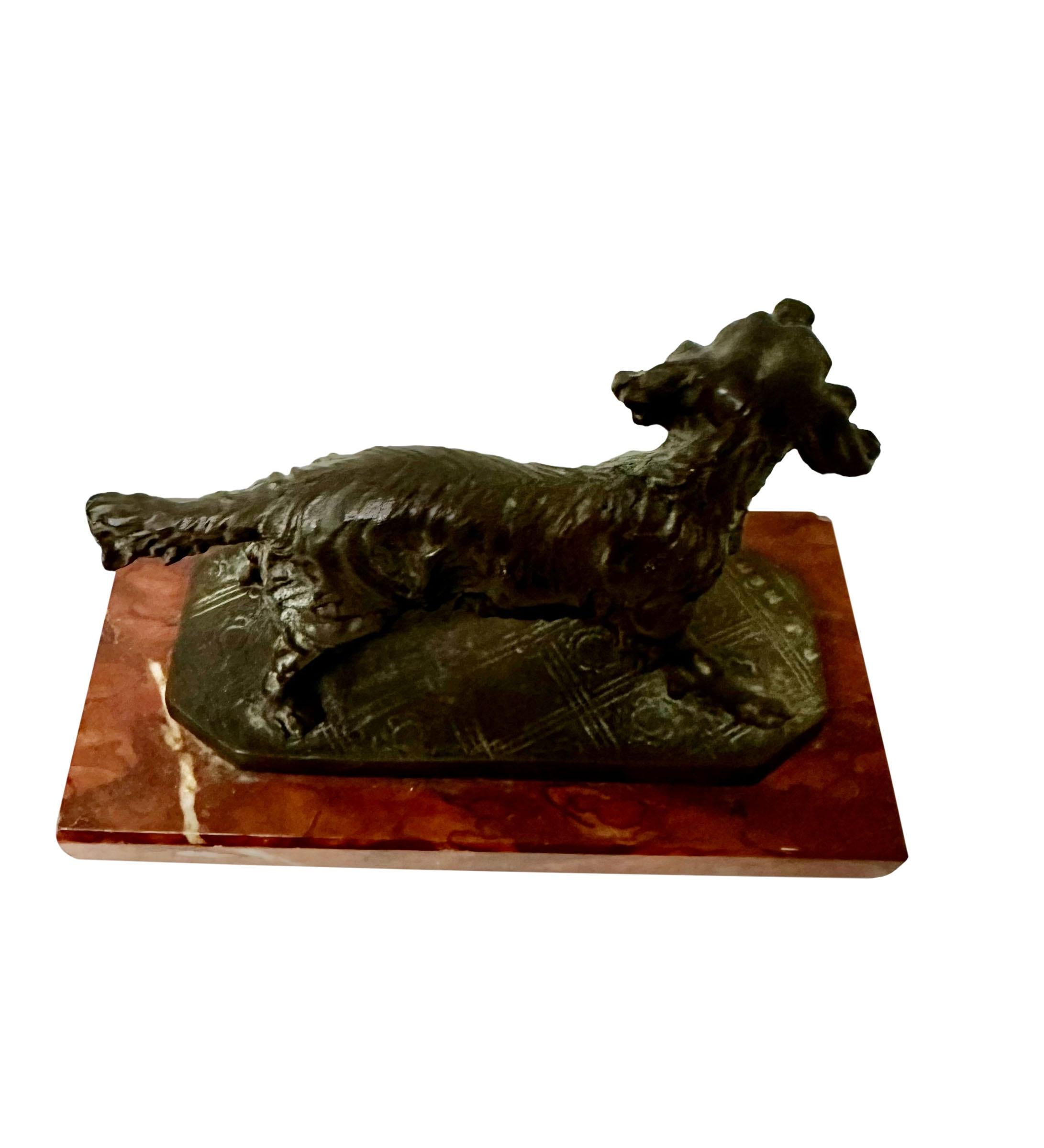 French Antique Bronze Dog Sculpture Signed In Good Condition For Sale In Tampa, FL