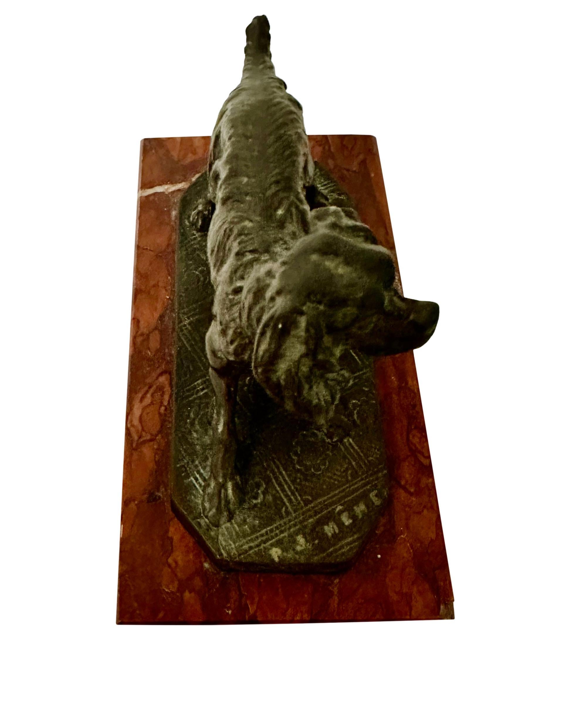 Late 19th Century French Antique Bronze Dog Sculpture Signed For Sale