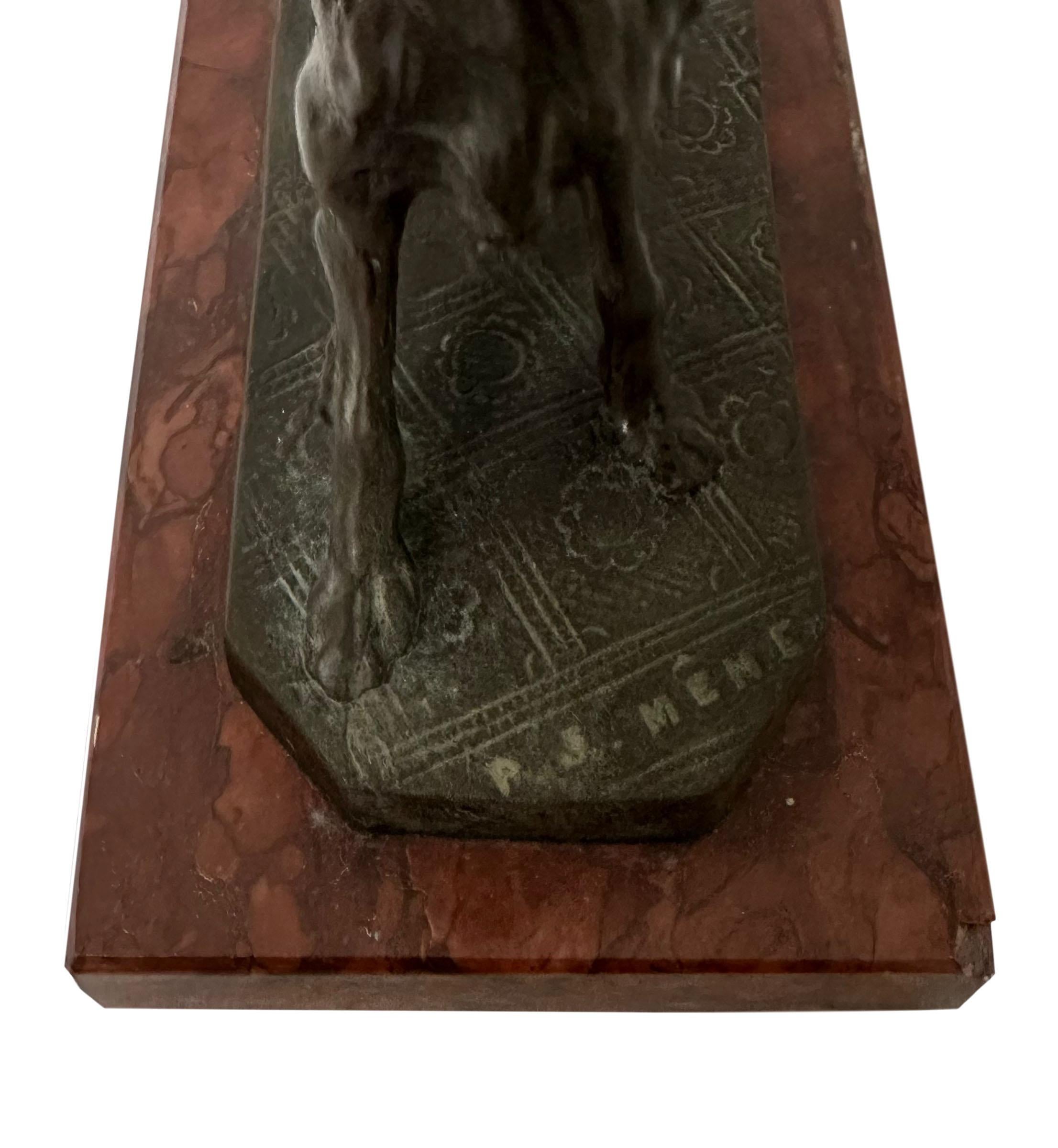 Französische antike Bronze-Hunde-Skulptur, signiert (Spätes 19. Jahrhundert) im Angebot