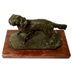 French Used Bronze Dog Sculpture Signed