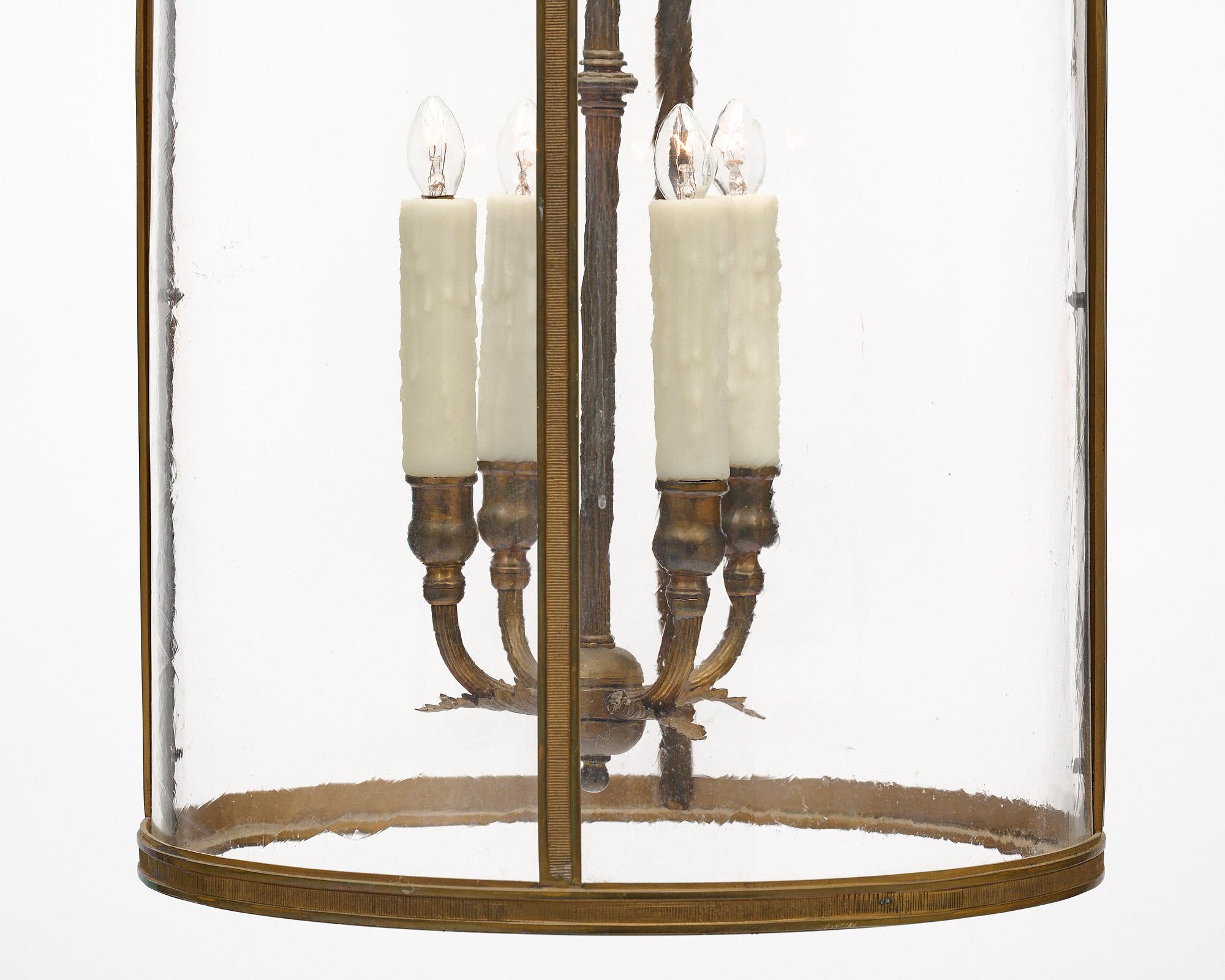 French Antique Bronze Lantern In Good Condition For Sale In Austin, TX
