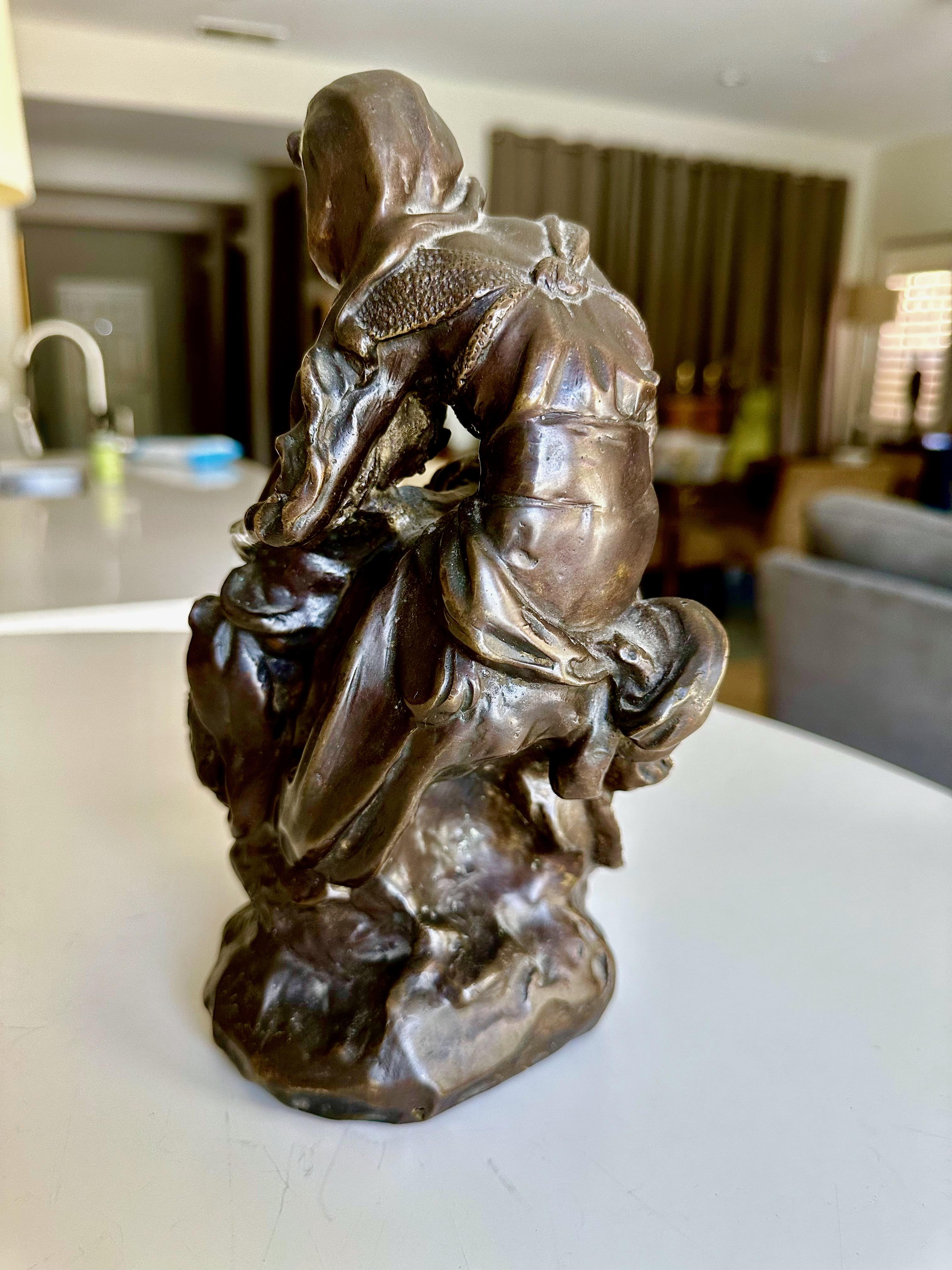 French Antique Bronze Neoclassic Women & Child Statue. For Sale 5