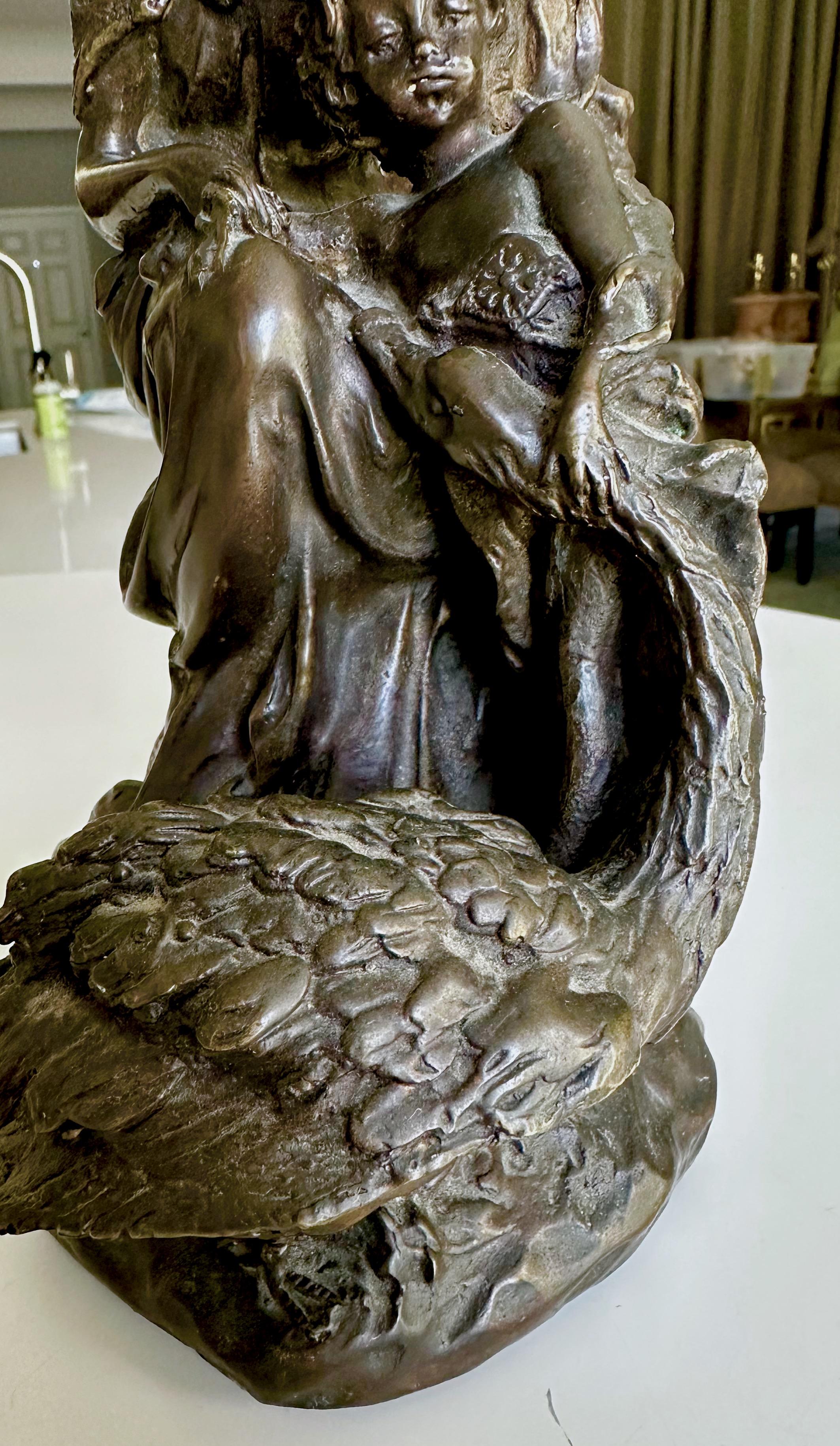 French Antique Bronze Neoclassic Women & Child Statue. For Sale 6
