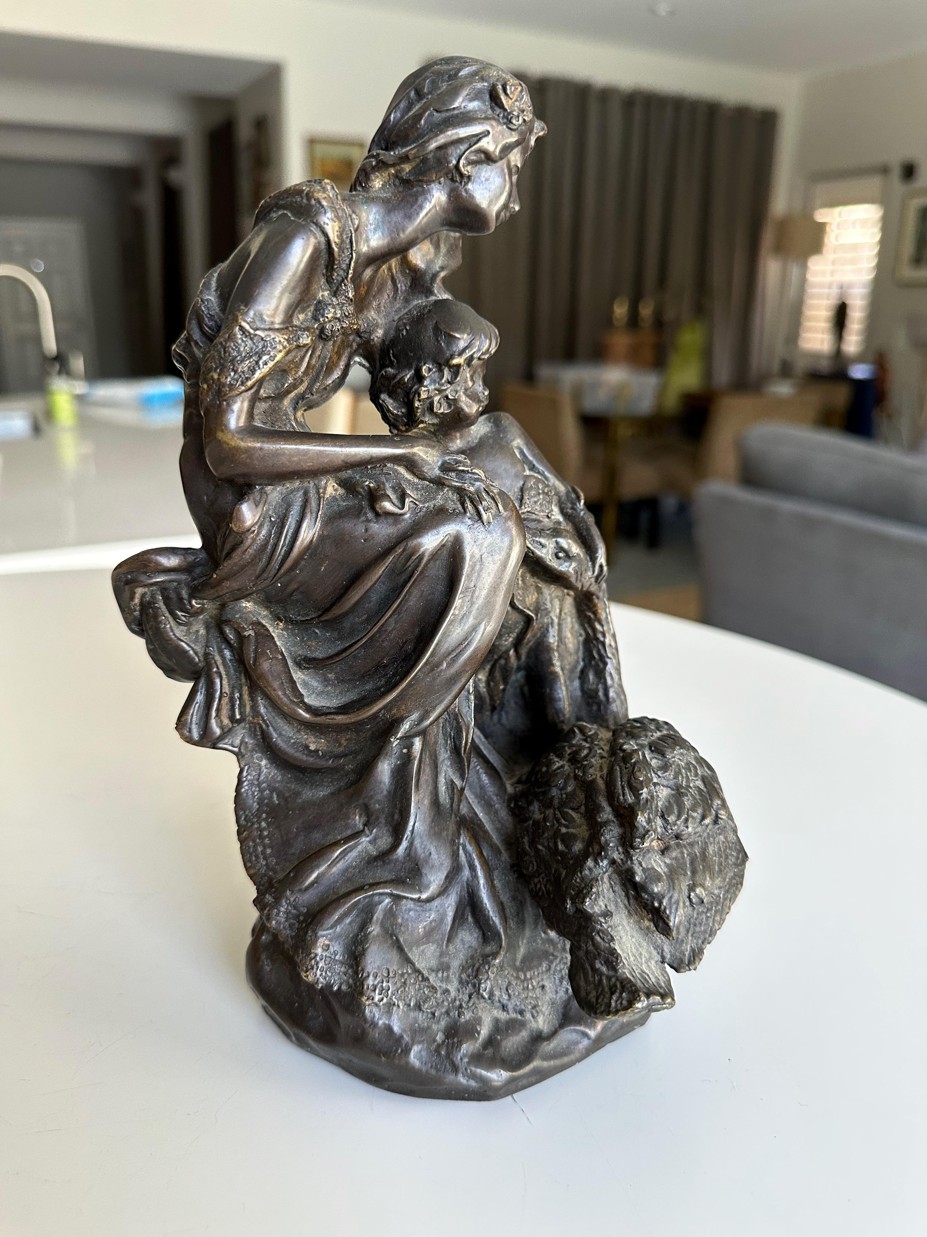 French Antique Bronze Neoclassic Women & Child Statue. For Sale 8