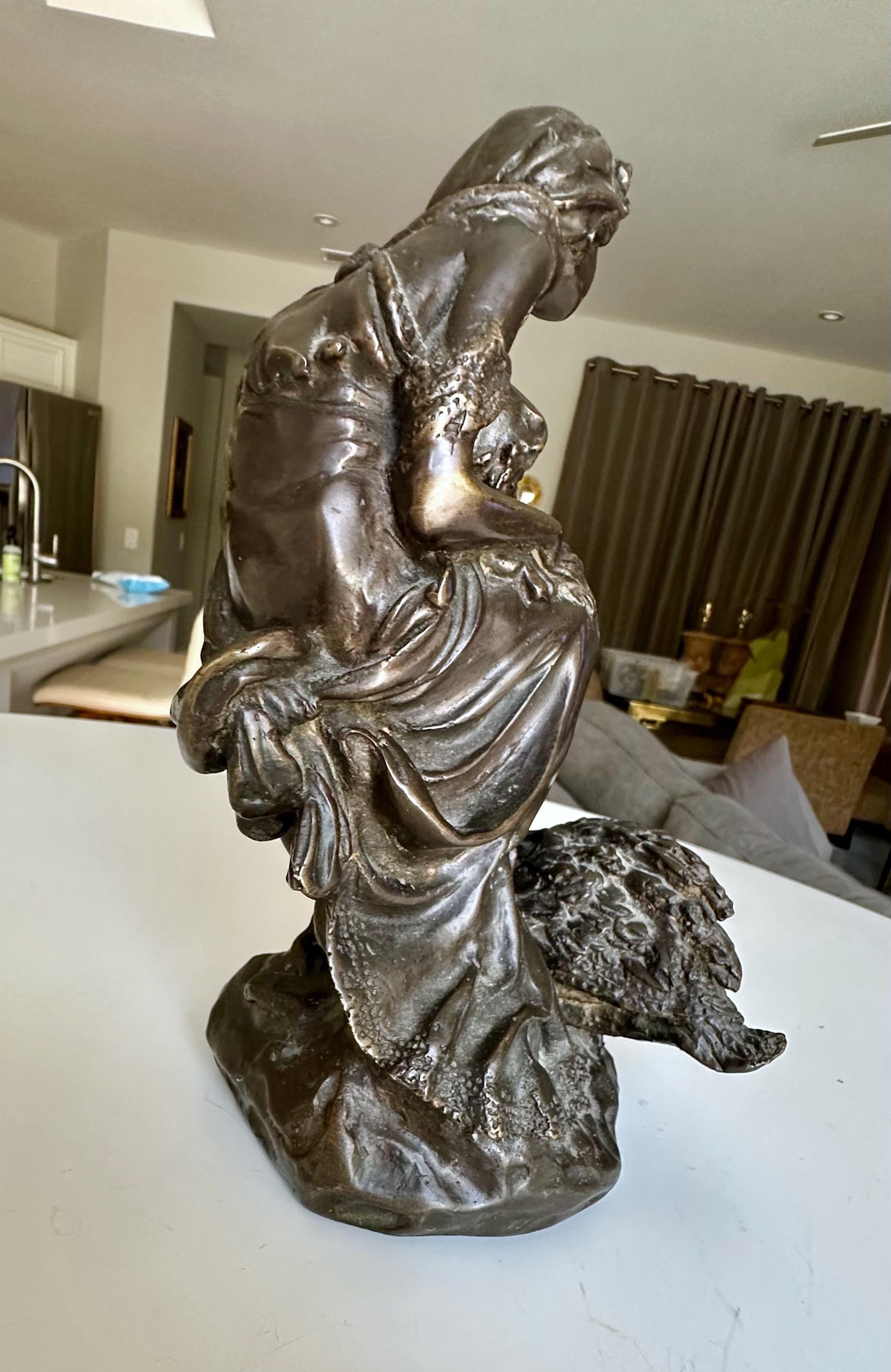 French Antique Bronze Neoclassic Women & Child Statue. For Sale 10