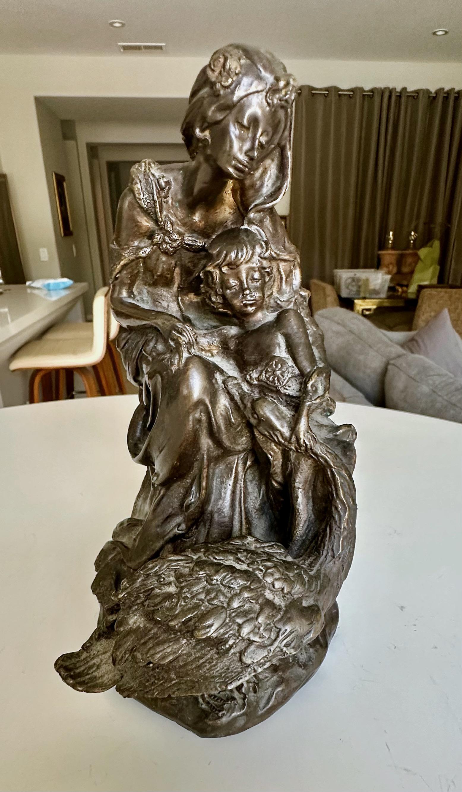 French Antique Bronze Neoclassic Women & Child Statue. For Sale 11