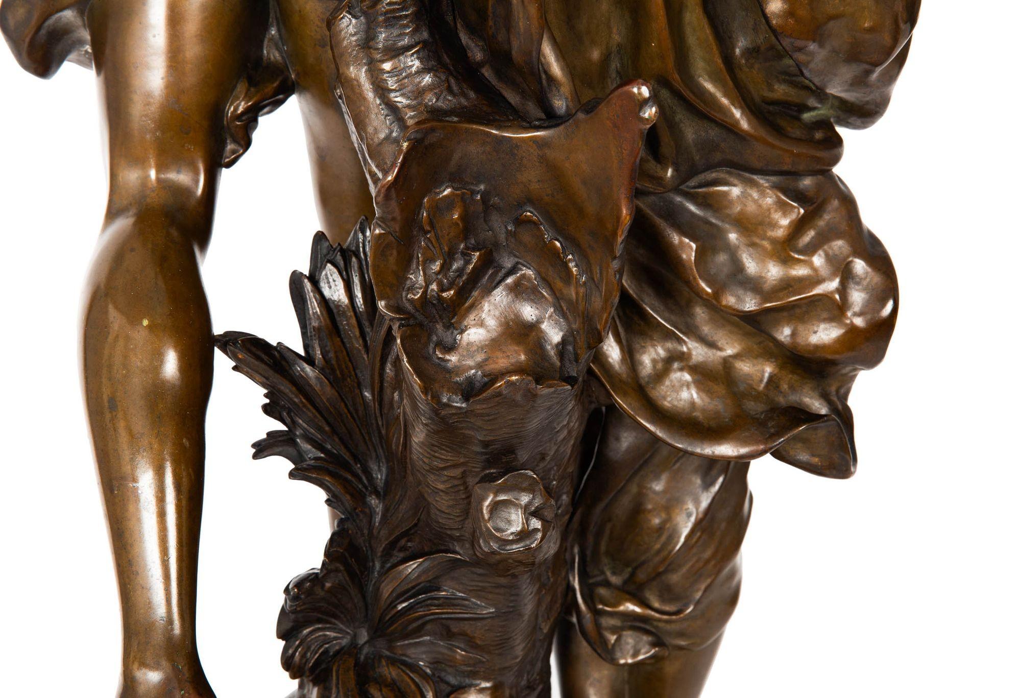 Französische antike Bronzeskulptur „Awakening of Nature“ aus Bronze von Emile Picault im Angebot 11