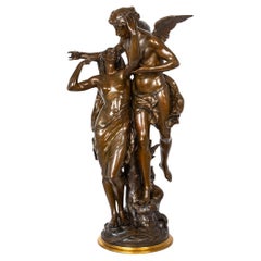 Französische antike Bronzeskulptur „Awakening of Nature“ aus Bronze von Emile Picault