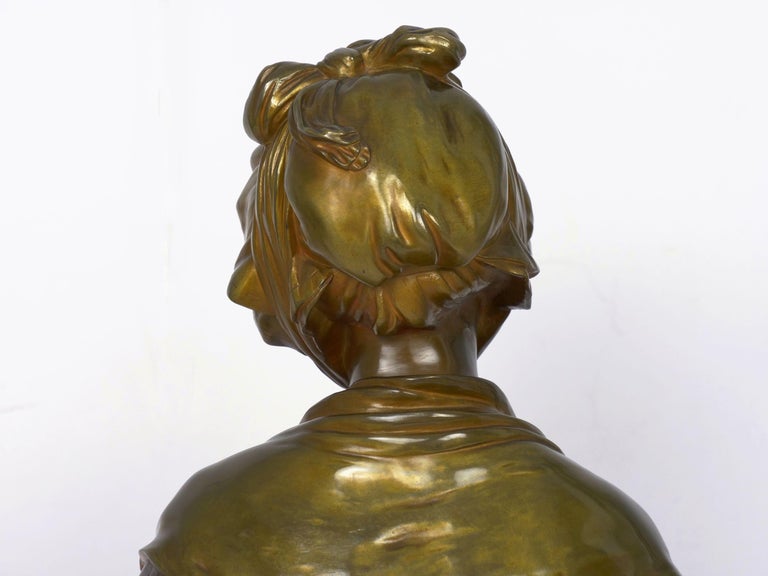 French Antique Bronze Sculpture “Bust of Girl” by Eugene Laurent & Susse Frères For Sale 5