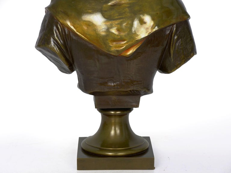 French Antique Bronze Sculpture “Bust of Girl” by Eugene Laurent & Susse Frères For Sale 6
