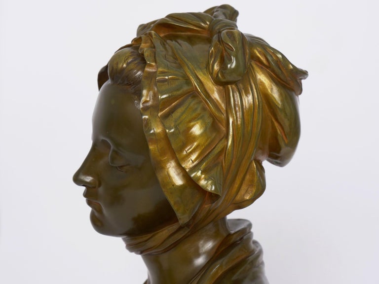 French Antique Bronze Sculpture “Bust of Girl” by Eugene Laurent & Susse Frères For Sale 10