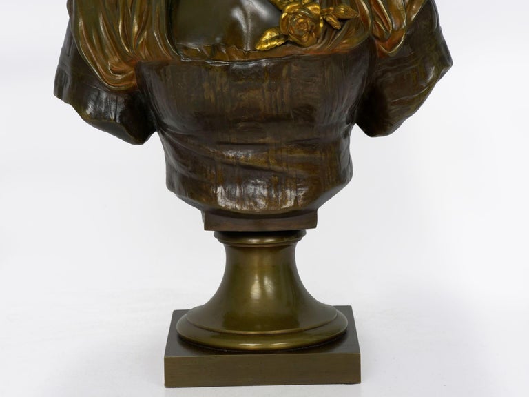 French Antique Bronze Sculpture “Bust of Girl” by Eugene Laurent & Susse Frères For Sale 12