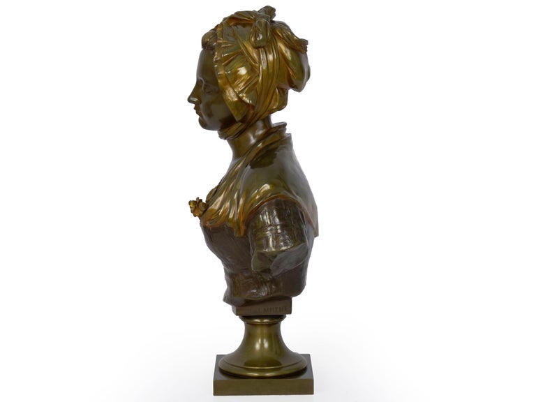 French Antique Bronze Sculpture “Bust of Girl” by Eugene Laurent & Susse Frères In Good Condition For Sale In Shippensburg, PA