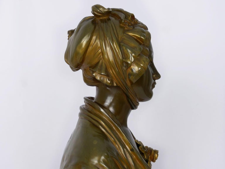 French Antique Bronze Sculpture “Bust of Girl” by Eugene Laurent & Susse Frères For Sale 2