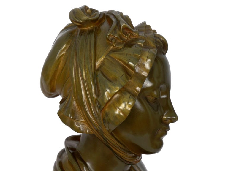 French Antique Bronze Sculpture “Bust of Girl” by Eugene Laurent & Susse Frères For Sale 4