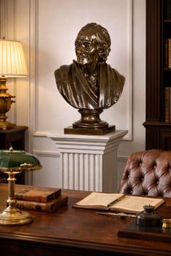 Scultura francese in bronzo antico "Busto di Voltaire" di Jean-Antoine Houdon