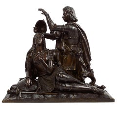 Sculpture française ancienne en bronze "Charles VII Ennobling Joan d'Arc", vers les années 1850