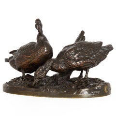 French Antique Bronze Sculpture “Ducks” After Pierre Jules Mêne, circa 1880