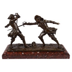 Antike französische Bronzeskulptur "Duellierende Kavaliere" von Edouard Drouot