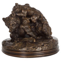 French Antique Bronze Sculpture “Family of Bears” by Delabrierre