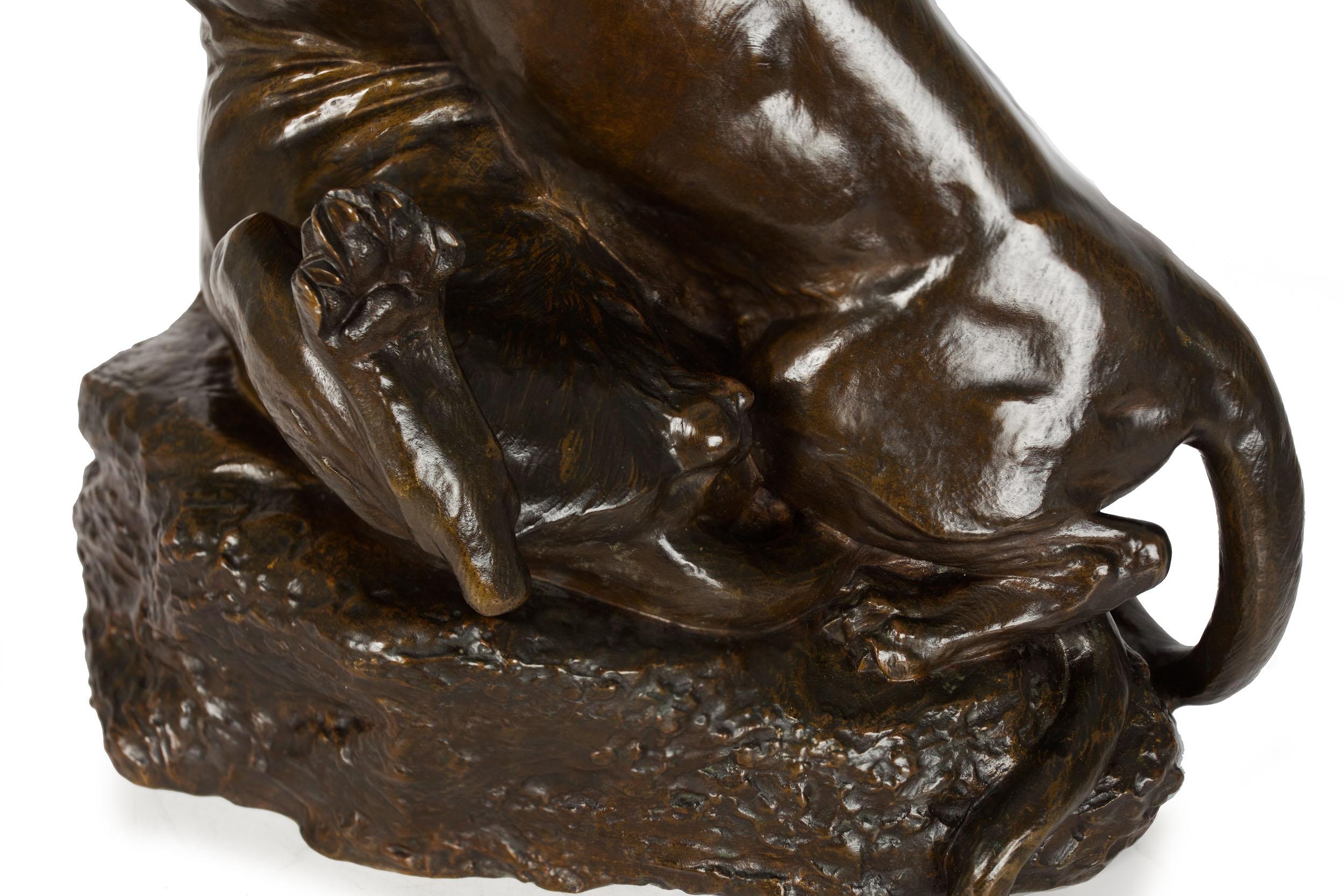 Sculpture française ancienne en bronze « Fighting Panthers » de Georges Gardet & Thiebaut 3