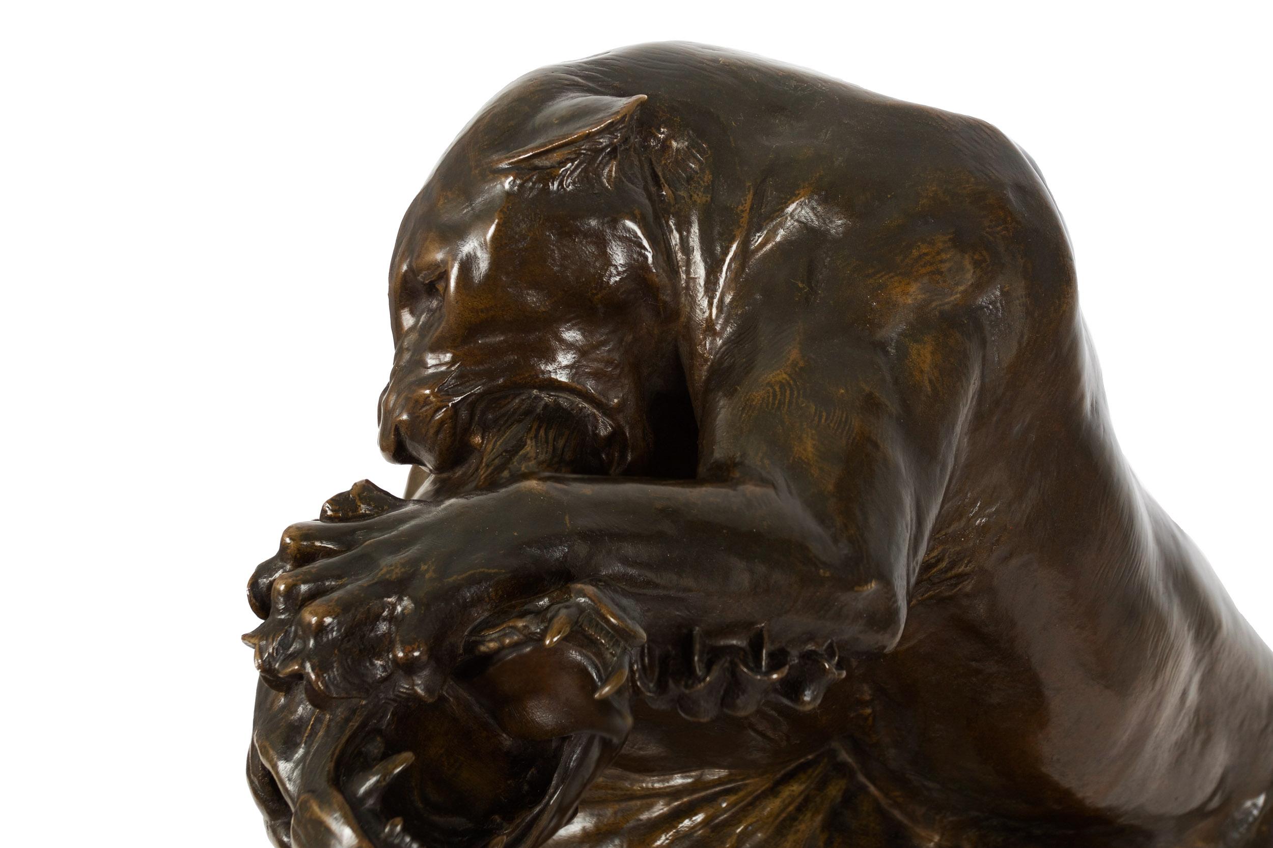 Sculpture française ancienne en bronze « Fighting Panthers » de Georges Gardet & Thiebaut 6
