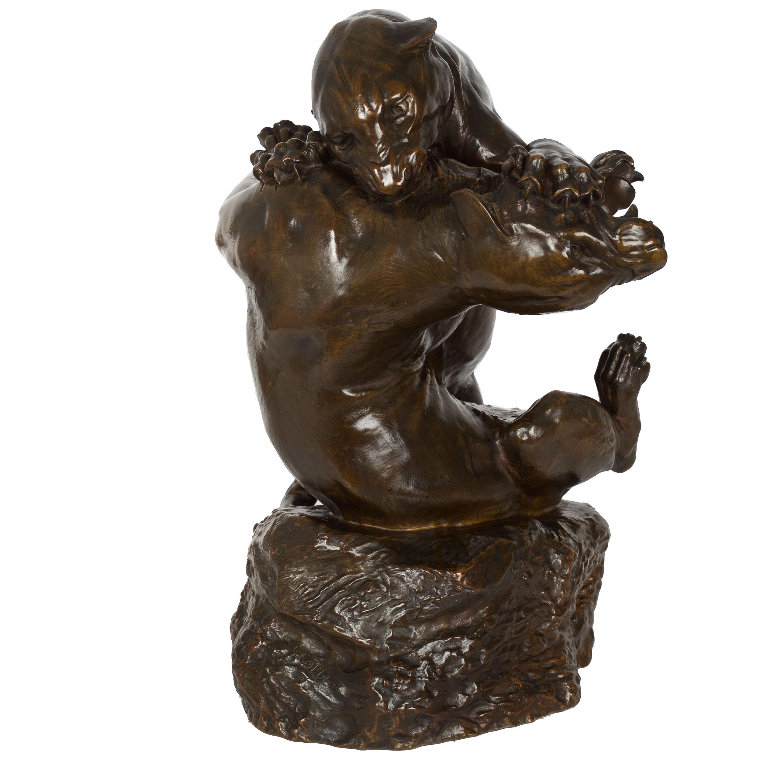 A powerful group of two panthers engaged in combat, it was initially sculpted by Gardet in 1896 and presented at the Paris Salon of the same year as Les Panthères. There was received with acclaim by the Gazette des Beaux-Arts:

