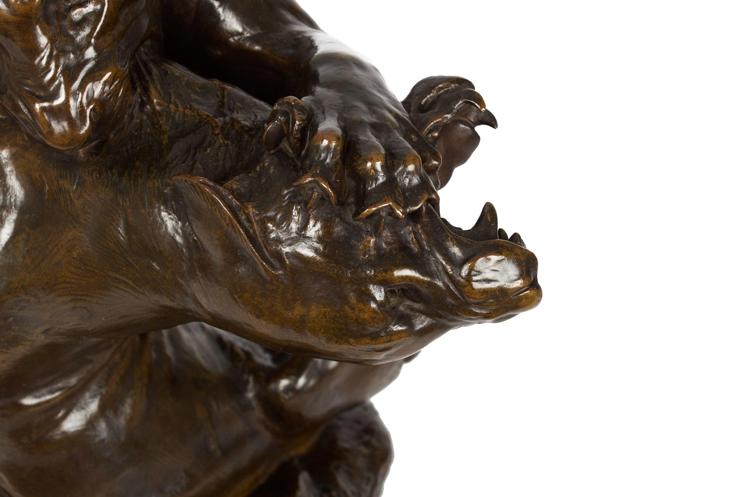 Sculpture française ancienne en bronze « Fighting Panthers » de Georges Gardet & Thiebaut 1