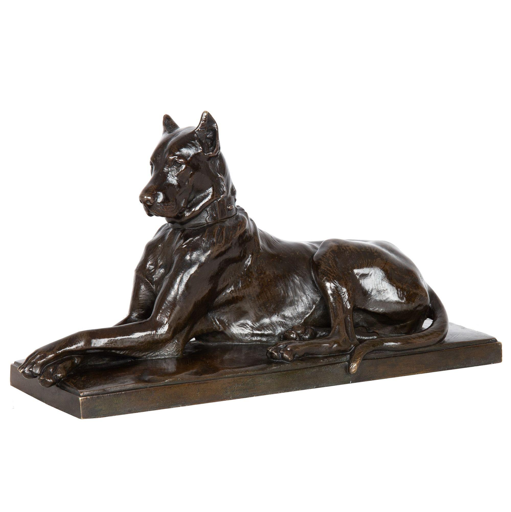 GEORGES GARDET
French, 1863-1939

Recumbent Great Dane

Patinated bronze  signed in cast 