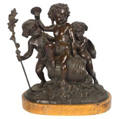 Escultura Francesa Antigua de Bronce Grupo Tres Putti Bacchanalia