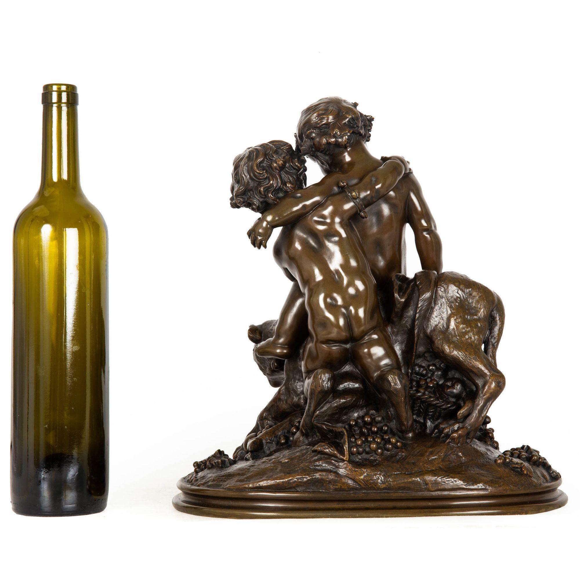 Romantic French Antique Bronze Sculpture Group Three Putto after Claude Michel Clodion For Sale