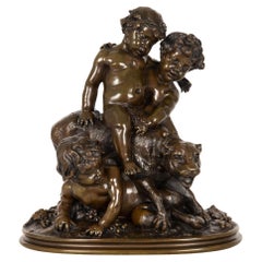 French Antique Bronze Sculpture Group Three Putto after Claude Michel Clodion