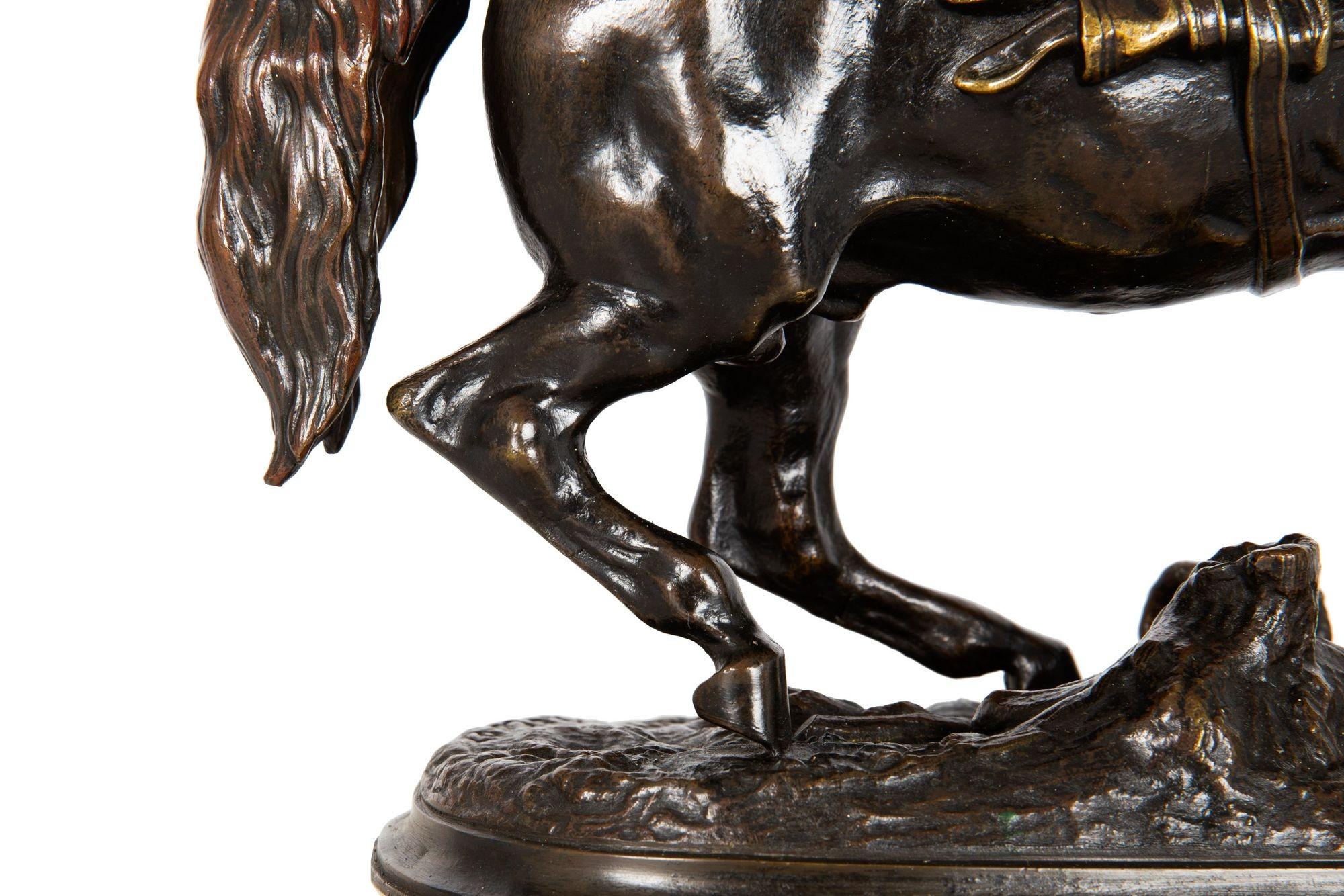 Französische antike Bronzeskulptur eines halternden Stallionspferdes aus Bronze von Pierre Lenordez im Angebot 5