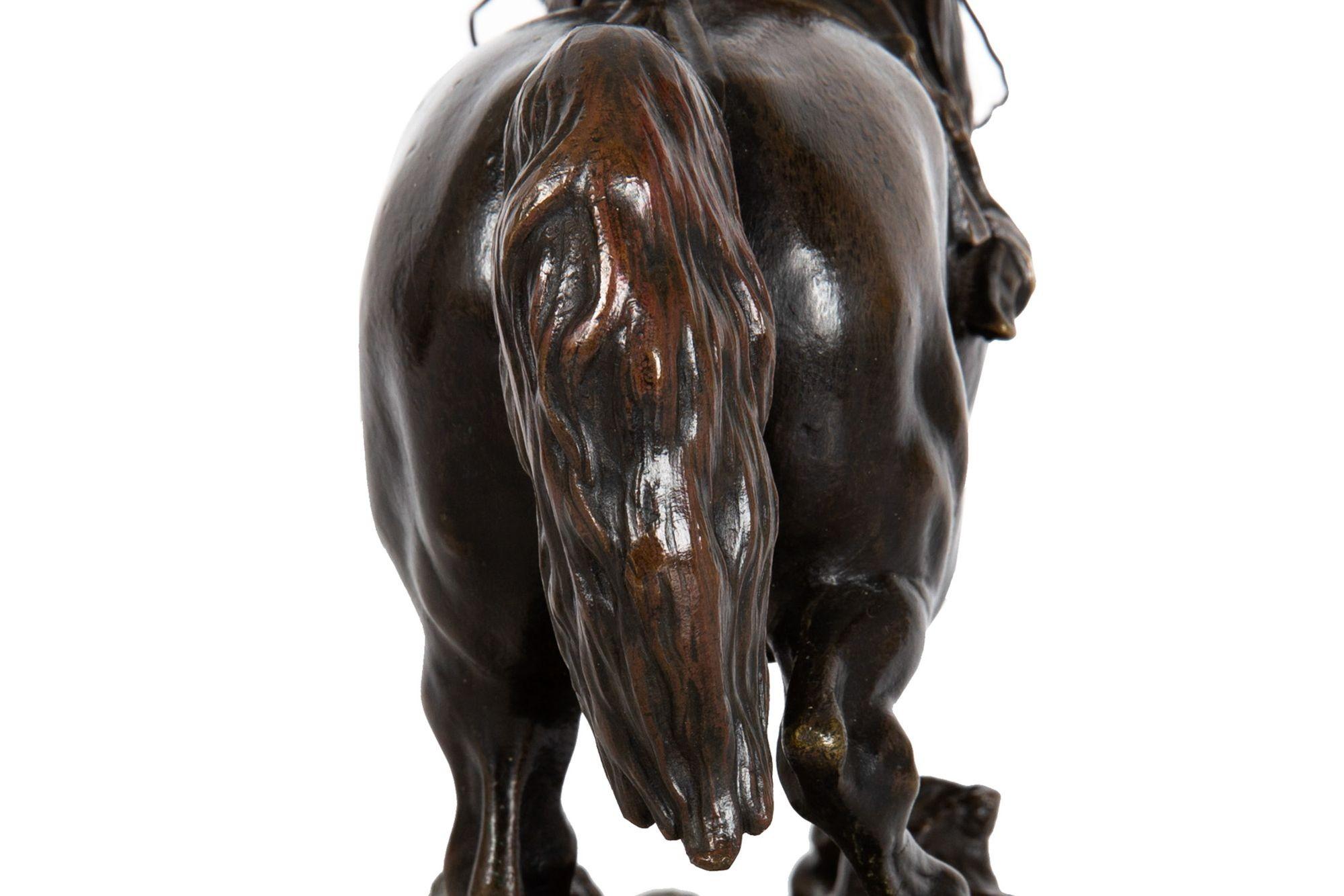 Französische antike Bronzeskulptur eines halternden Stallionspferdes aus Bronze von Pierre Lenordez im Angebot 12