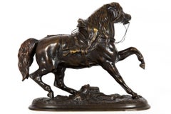 French Antique Bronze Sculpture “Halting Stallion” Horse by Pierre Lenordez