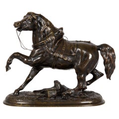 French Used Bronze Sculpture “Halting Stallion” Horse by Pierre Lenordez