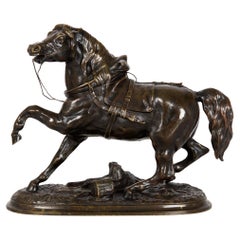 Escultura francesa antigua de bronce "Caballo semental en parada" de Pierre Lenordez