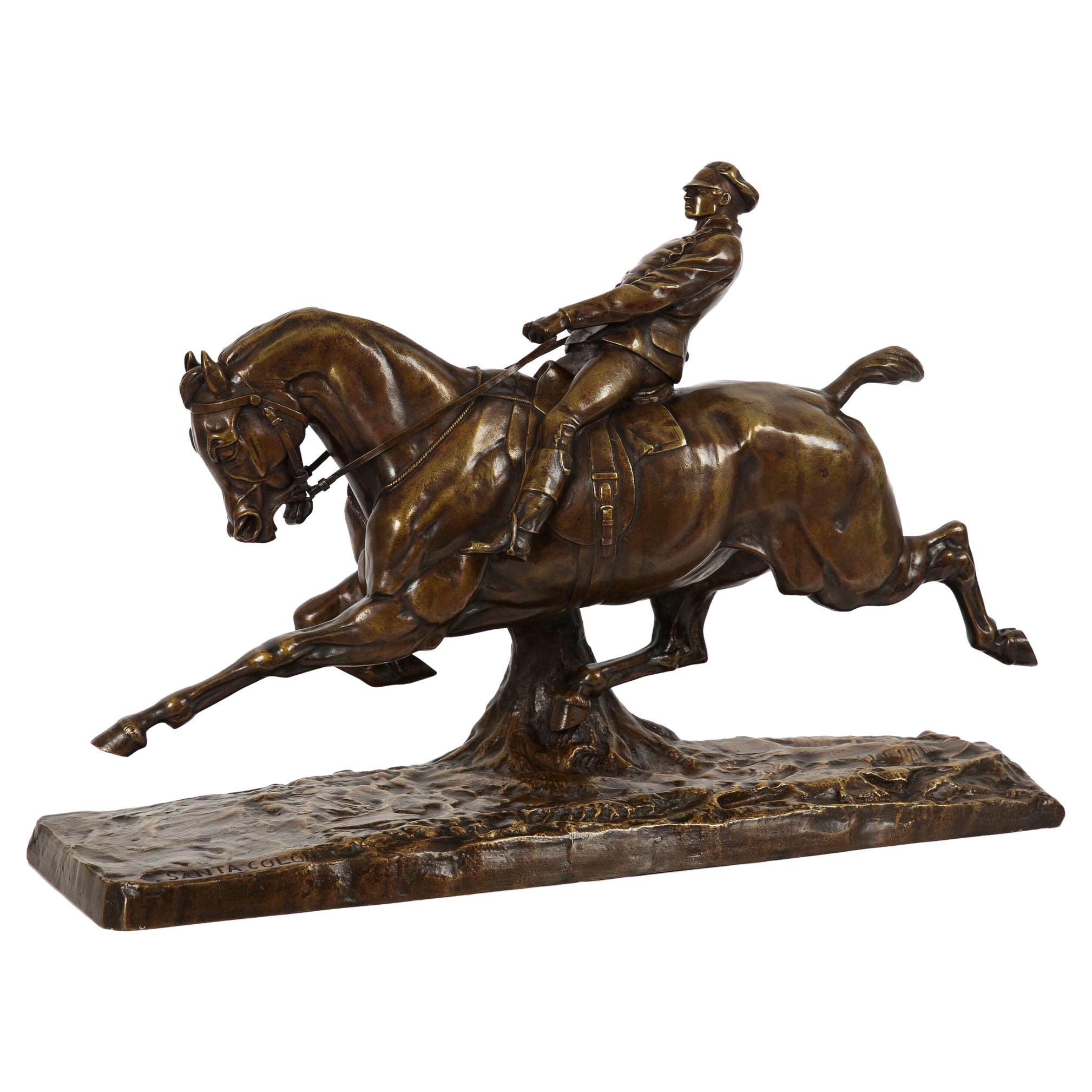 French Antique Bronze Sculpture "Horse and Groom” after Emmanuel de Santa Coloma For Sale