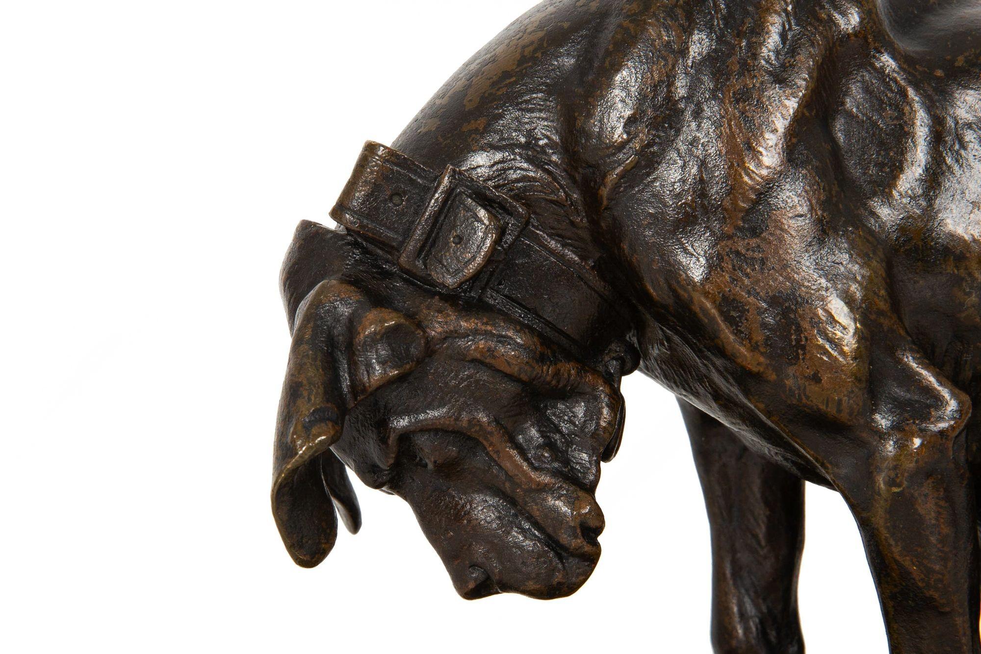 French Antique Bronze Sculpture “Hound and Tortoise” by Alfred Jacquemart 7