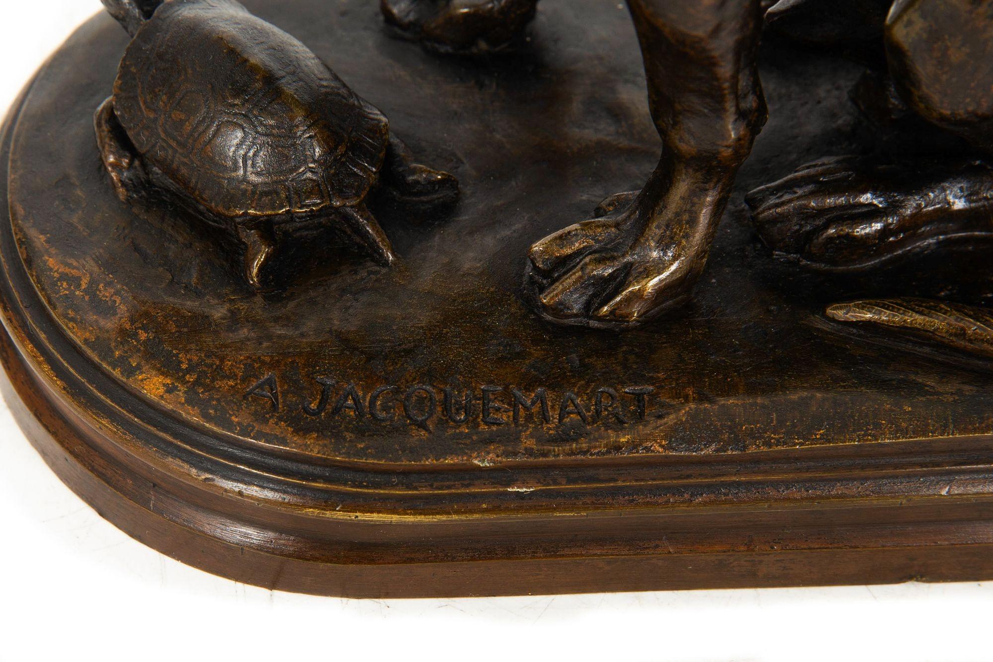 French Antique Bronze Sculpture “Hound and Tortoise” by Alfred Jacquemart 8