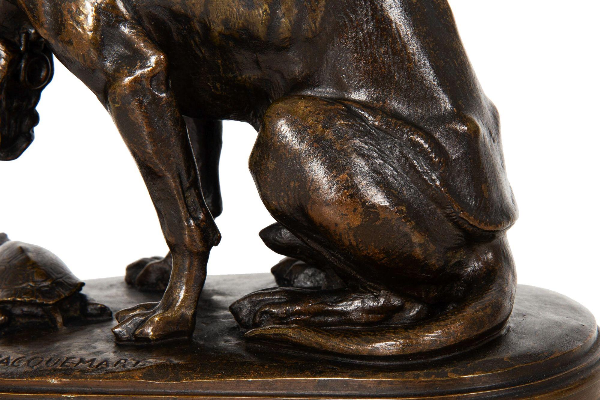 French Antique Bronze Sculpture “Hound and Tortoise” by Alfred Jacquemart 9