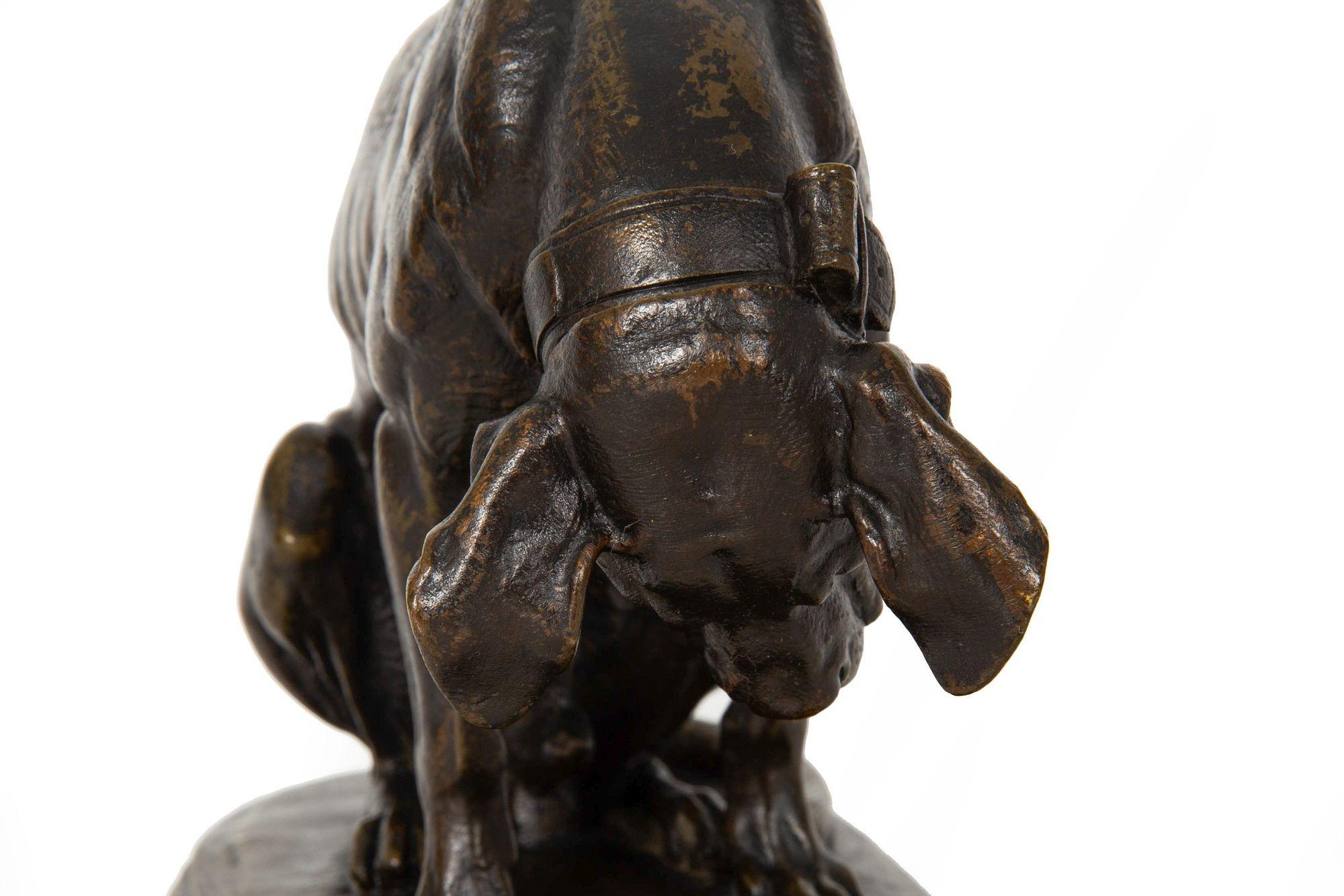 French Antique Bronze Sculpture “Hound and Tortoise” by Alfred Jacquemart 11
